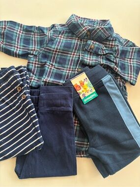 Bundle of Boys Pants & Flannel Shirt Navy/Blue 4 Pieces